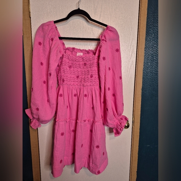 Pink Lily Dresses & Skirts - 601 Pink Lily Smocked Pink Sundress with Bishop Sleeves